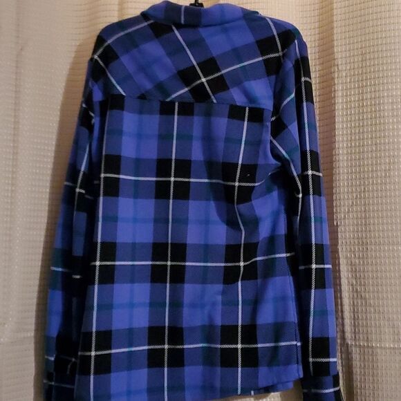 Denim & Co Purple Button Down Top Shacket Plaid Heavenly Jersey Iris Multi Sz XS - Picture 7 of 7